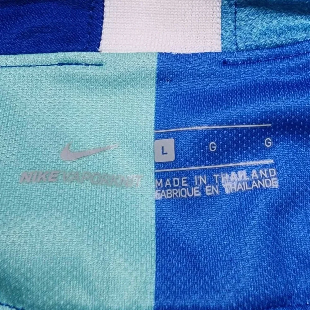 Nike VaporKnit Mens Large Blue Teal Spray Paint Graphic Soccer Jersey AJ1014-400